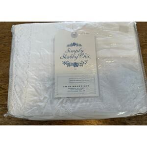 New! Rachel Ashwell Simply Shabby Chic Twin Size Sheet Set White  Crocheted